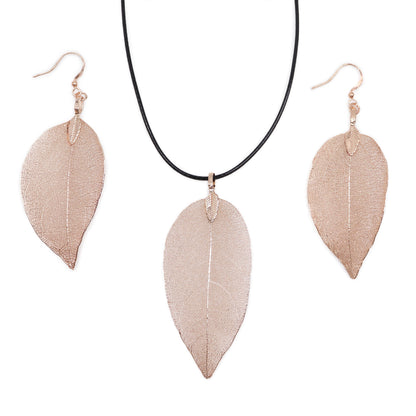 Necklace & Earring Set - Bravery Leaf - Pink Gold - ScentiMelti  Necklace & Earring Set - Bravery Leaf - Pink Gold