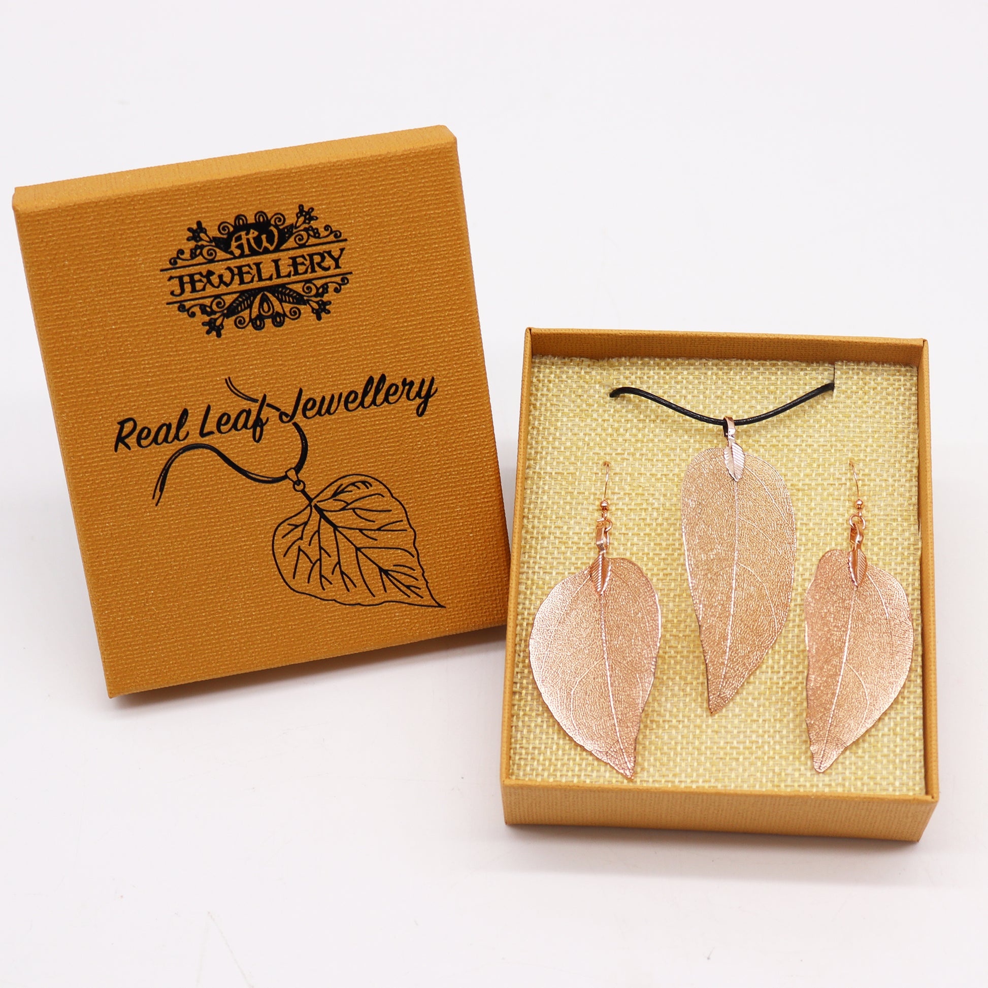 Necklace & Earring Set - Bravery Leaf - Pink Gold - ScentiMelti  Necklace & Earring Set - Bravery Leaf - Pink Gold