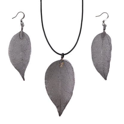 Necklace & Earring Set - Bravery Leaf - Pewter - ScentiMelti  Necklace & Earring Set - Bravery Leaf - Pewter