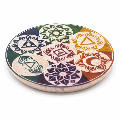 Soapstone Disc Incense Holder 10cm - Seven Chakra - ScentiMelti  Soapstone Disc Incense Holder 10cm - Seven Chakra