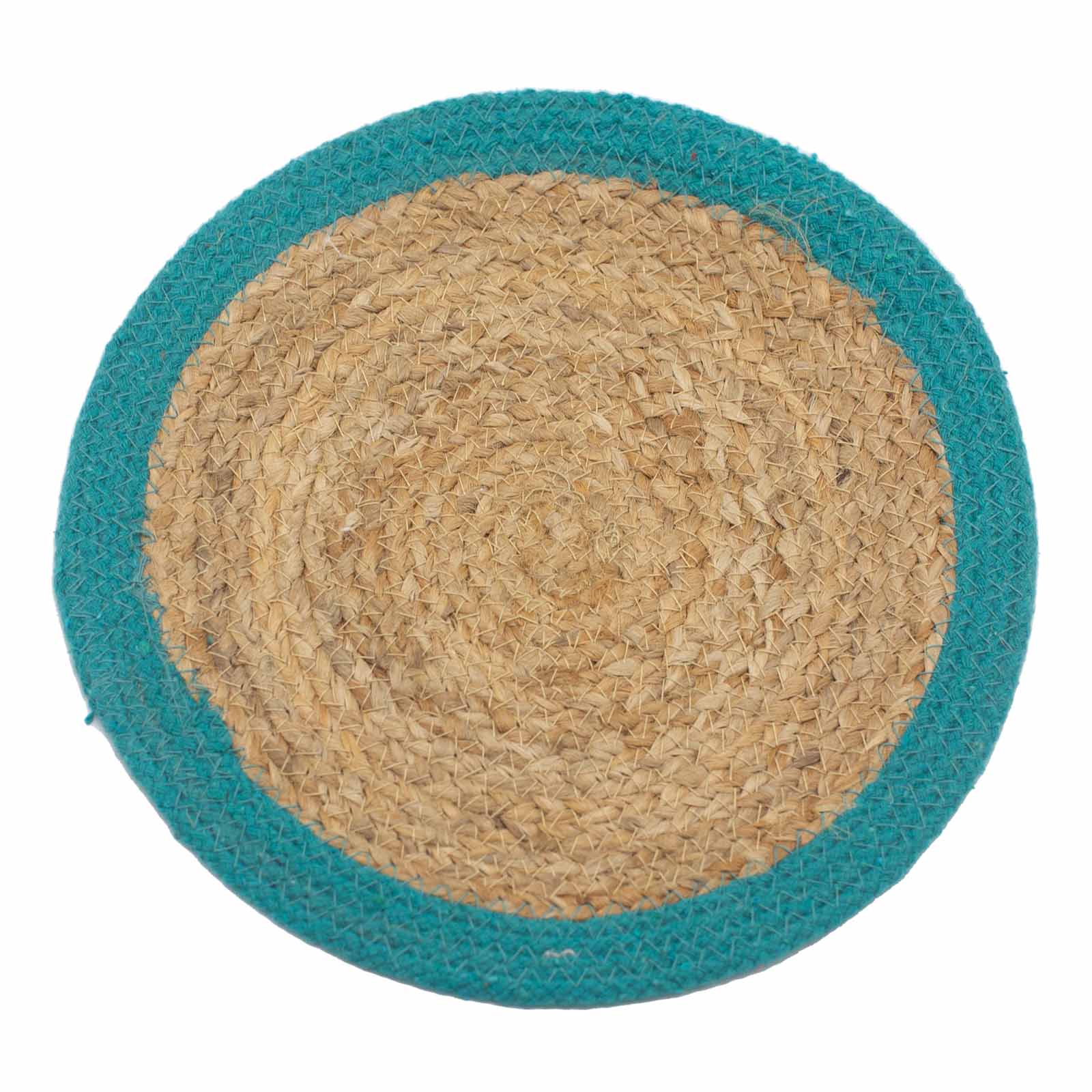 Natural Place Mat - Jute & Cotton 30cm - Teal Border - ScentiMelti Home Fragrance, Beauty & Gifts UK