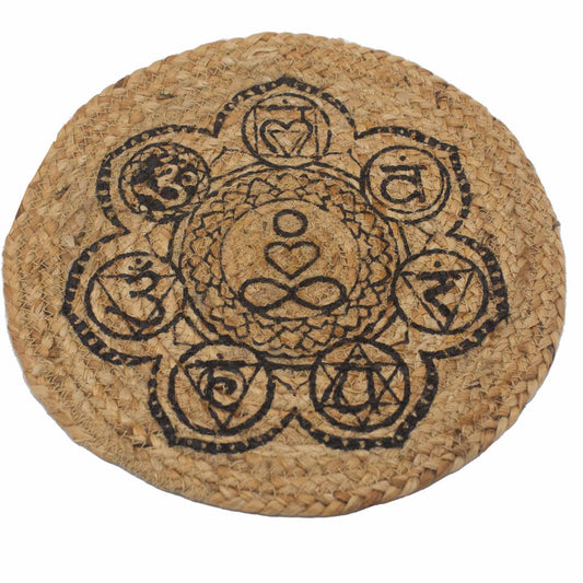 Natural Place Mat - Jute   30cm - Chakra Print - ScentiMelti Home Fragrance, Beauty & Gifts UK