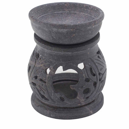 Small Soapstone Oil Burner 8cm - Om - ScentiMelti  Small Soapstone Oil Burner 8cm - Om