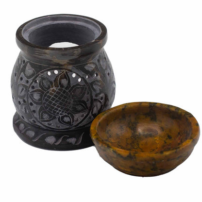 Soapstone Oil Burner 10cm - Mandala Flower - Black & Yellow - ScentiMelti  Soapstone Oil Burner 10cm - Mandala Flower - Black & Yellow