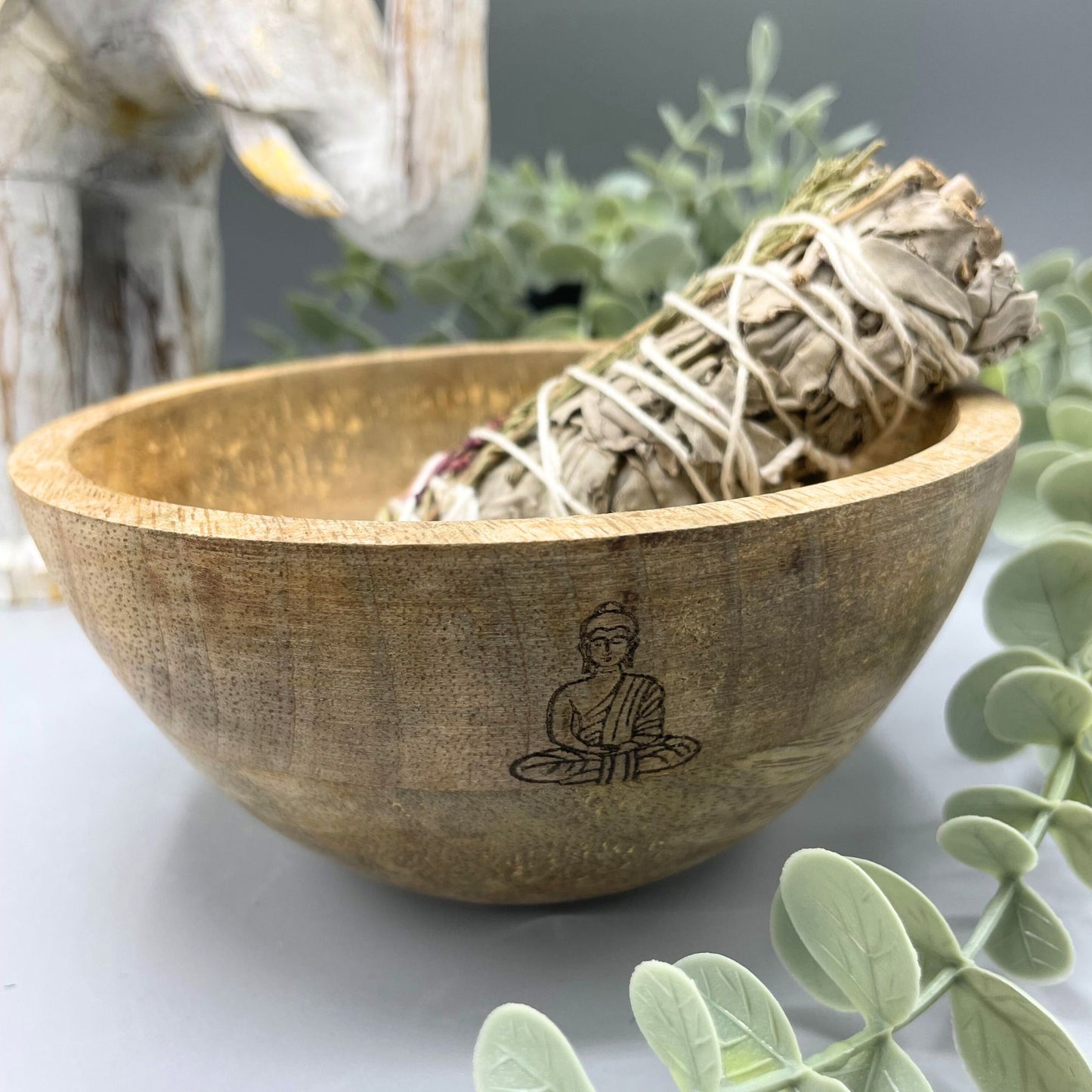 Wooden Smudge and Ritual Offerings Bowl - Buddha - 13x7cm - ScentiMelti  Wooden Smudge and Ritual Offerings Bowl - Buddha - 13x7cm