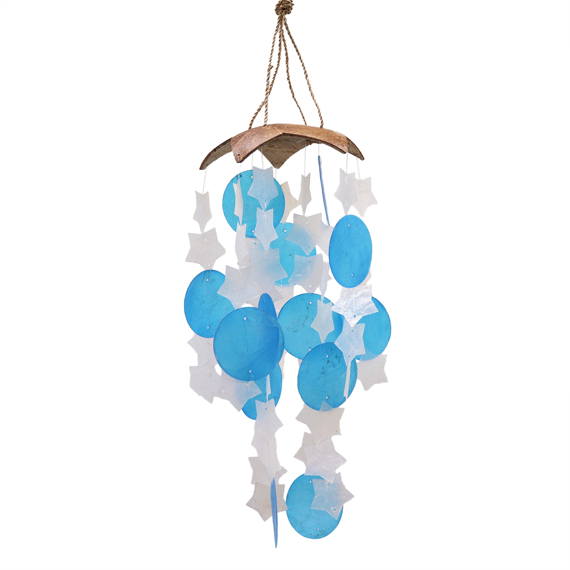 Coconut & Capiz Windchimes - Blue and White Stars - 30cm - ScentiMelti  Coconut & Capiz Windchimes - Blue and White Stars - 30cm