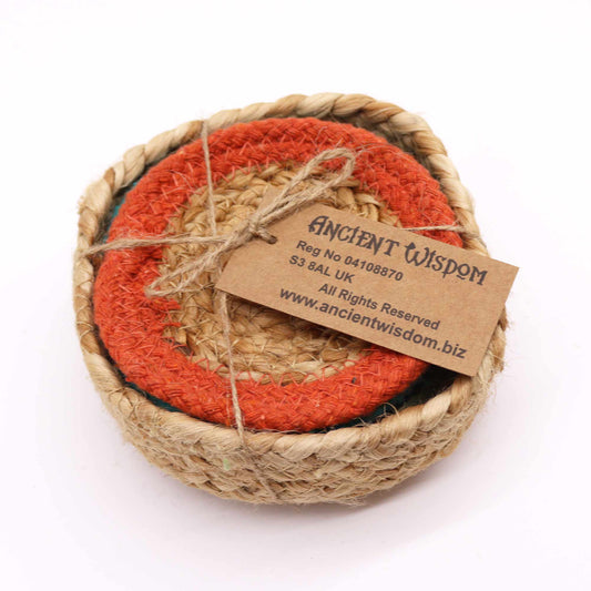 Natural Coaster - Jute & Cotton 10cm  (set of 6) Mixed colours in basket - ScentiMelti Home Fragrance, Beauty & Gifts UK