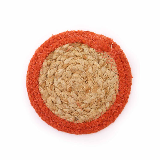 Natural Coaster - Jute & Cotton 10cm  (set of 4) - Clay Boarder - ScentiMelti Home Fragrance, Beauty & Gifts UK