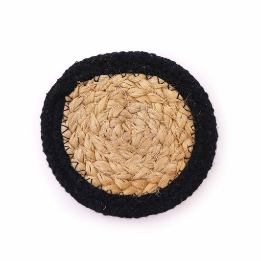 Natural Coaster - Jute & Cotton 10cm  (set of 4) - Black Boarder - ScentiMelti Home Fragrance, Beauty & Gifts UK