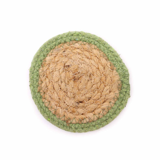 Natural Coaster - Jute & Cotton 10cm  (set of 4) - Olive Boarder - ScentiMelti Home Fragrance, Beauty & Gifts UK