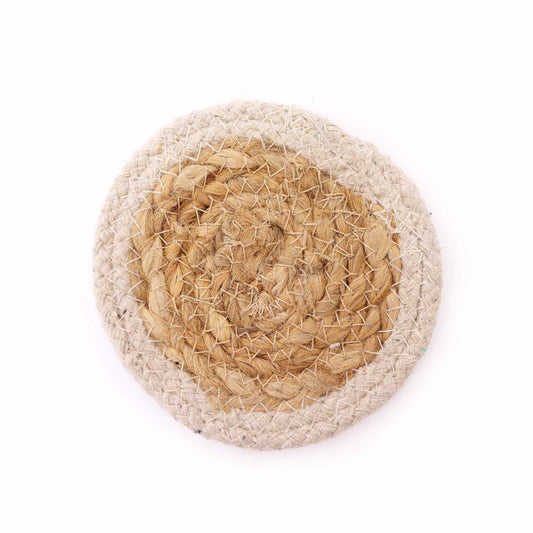 Natural Coaster - Jute & Cotton 10cm  (set of 4) - Ivory Boarder - ScentiMelti Home Fragrance, Beauty & Gifts UK