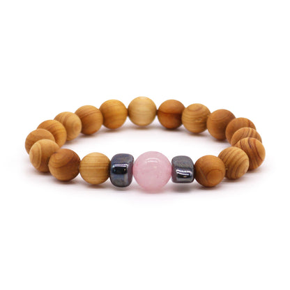 Cedarwood Heart Chakra Bangle with Rose Quartz - ScentiMelti  Cedarwood Heart Chakra Bangle with Rose Quartz