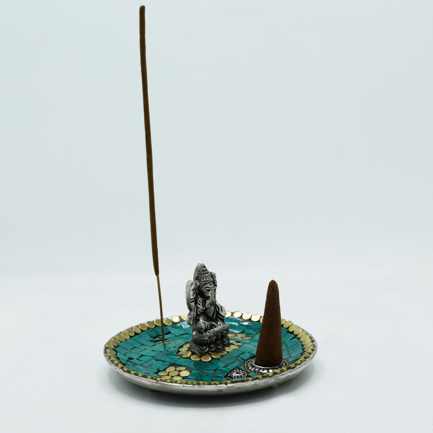 Ganesh Plate Tibetan Decor Cone & Stick Holder