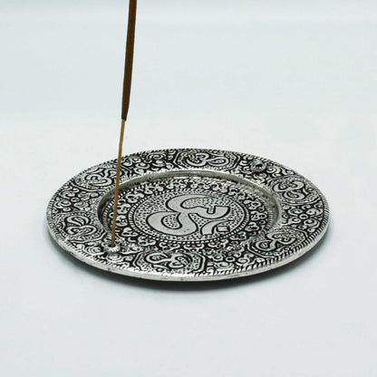 Polished Aluminium Om Round Incense Holder 11cm - ScentiMelti  Polished Aluminium Om Round Incense Holder 11cm