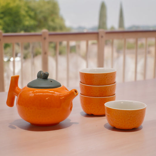 Herbal Orange Teapot Set - Pot & Four Cups