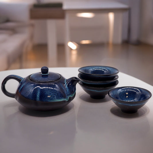 Herbal Blues Teapot Set - Pot & Four Cups