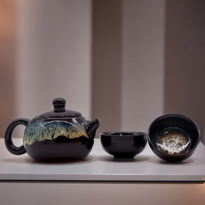 Herbal Black Glaze Teapot Set - Pot & Two Cups - ScentiMelti  Herbal Black Glaze Teapot Set - Pot & Two Cups