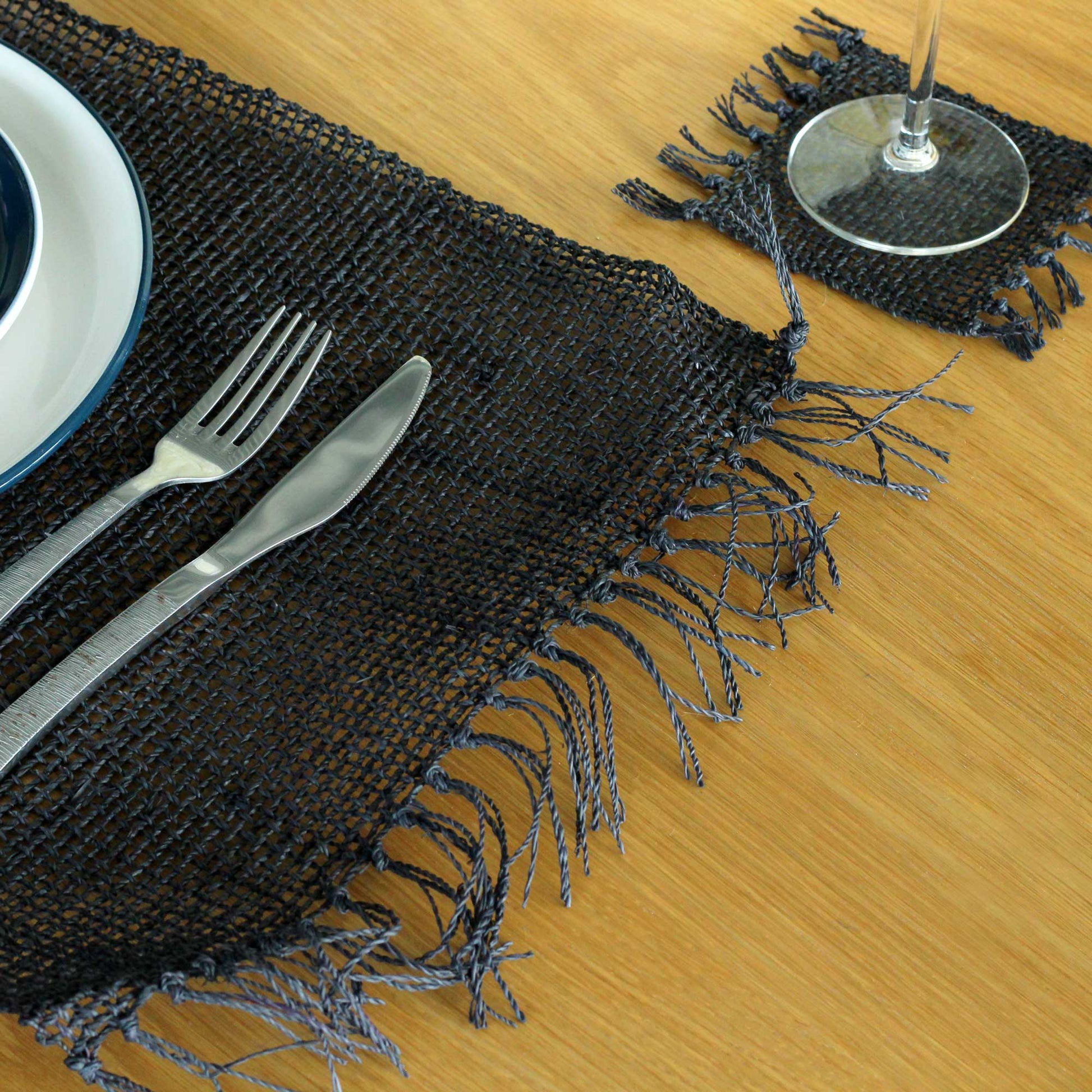 Seagrass Fringe Natural Placemat - Black - ScentiMelti Home Fragrance, Beauty & Gifts UK