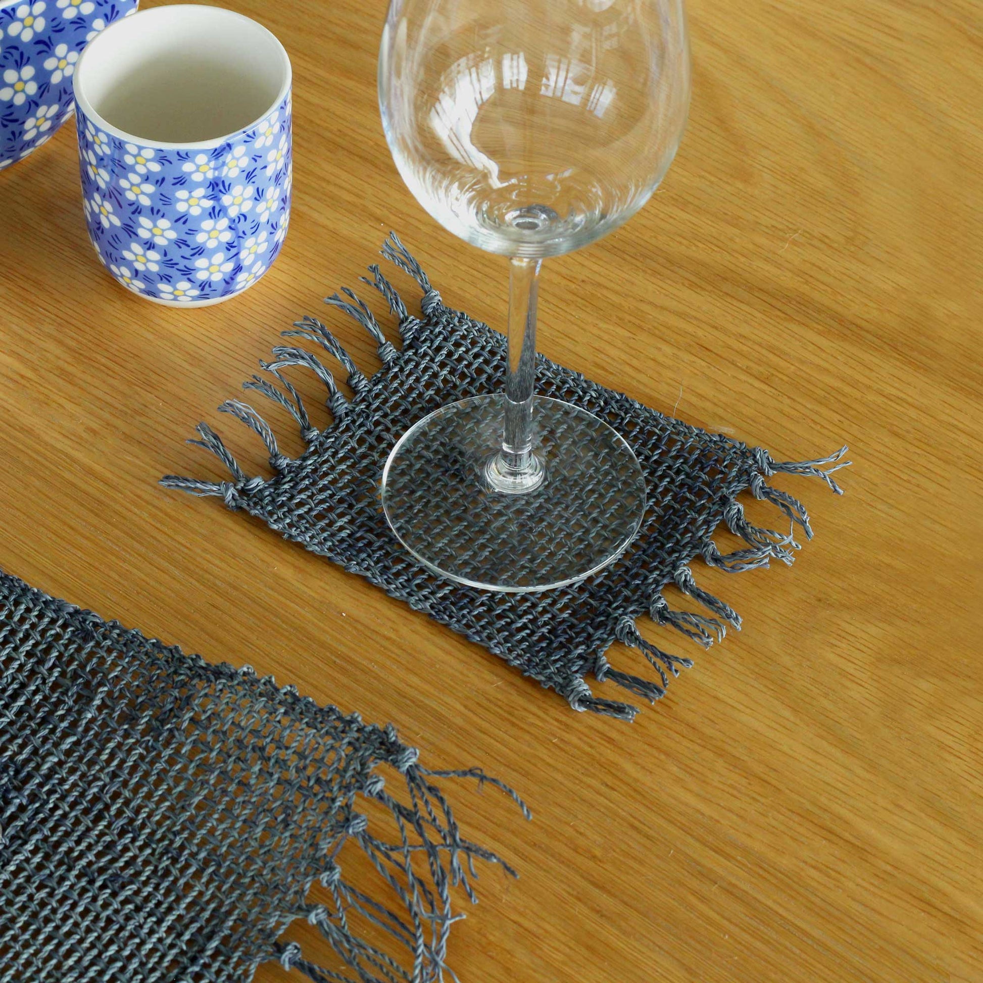 Set of 4 Seagrass Fringe Natural Coasters - Charcoal - ScentiMelti Home Fragrance, Beauty & Gifts UK