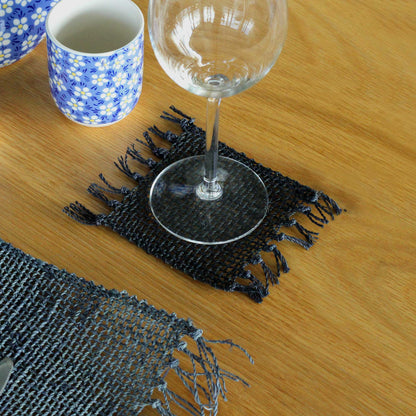 Set of 4 Seagrass Fringe Natural Coasters - Black - ScentiMelti Home Fragrance, Beauty & Gifts UK