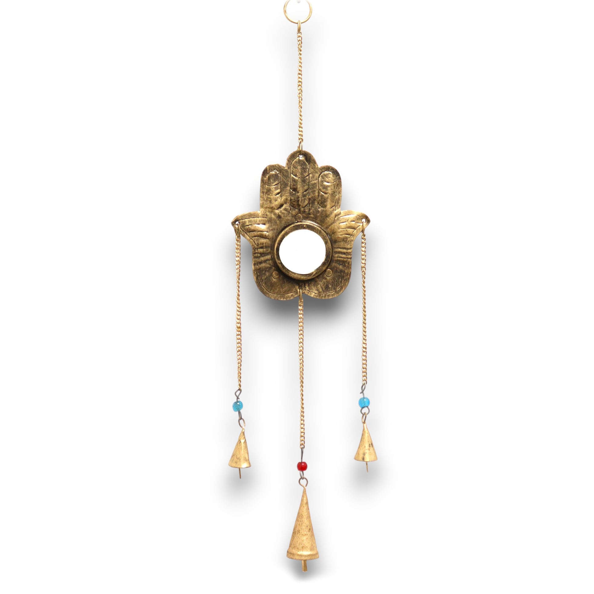 Indian Chimes - Hamsa Sm Mirror 3 Bells - ScentiMelti Home Fragrance, Beauty & Gifts UK