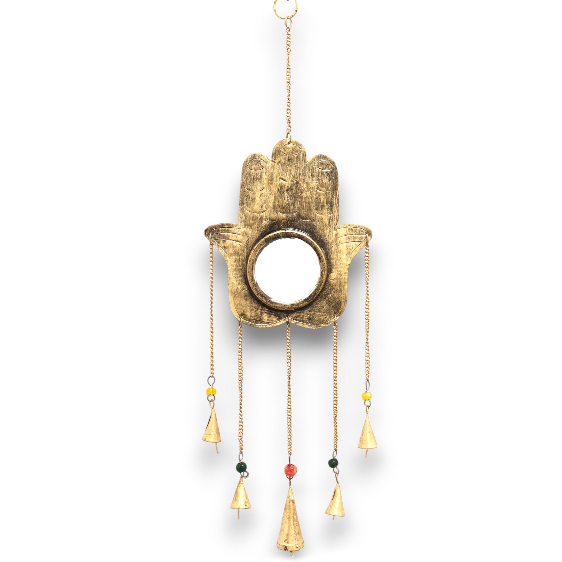 Indian Chimes - Hamsa Lrg Mirror 5 Bells - ScentiMelti Home Fragrance, Beauty & Gifts UK