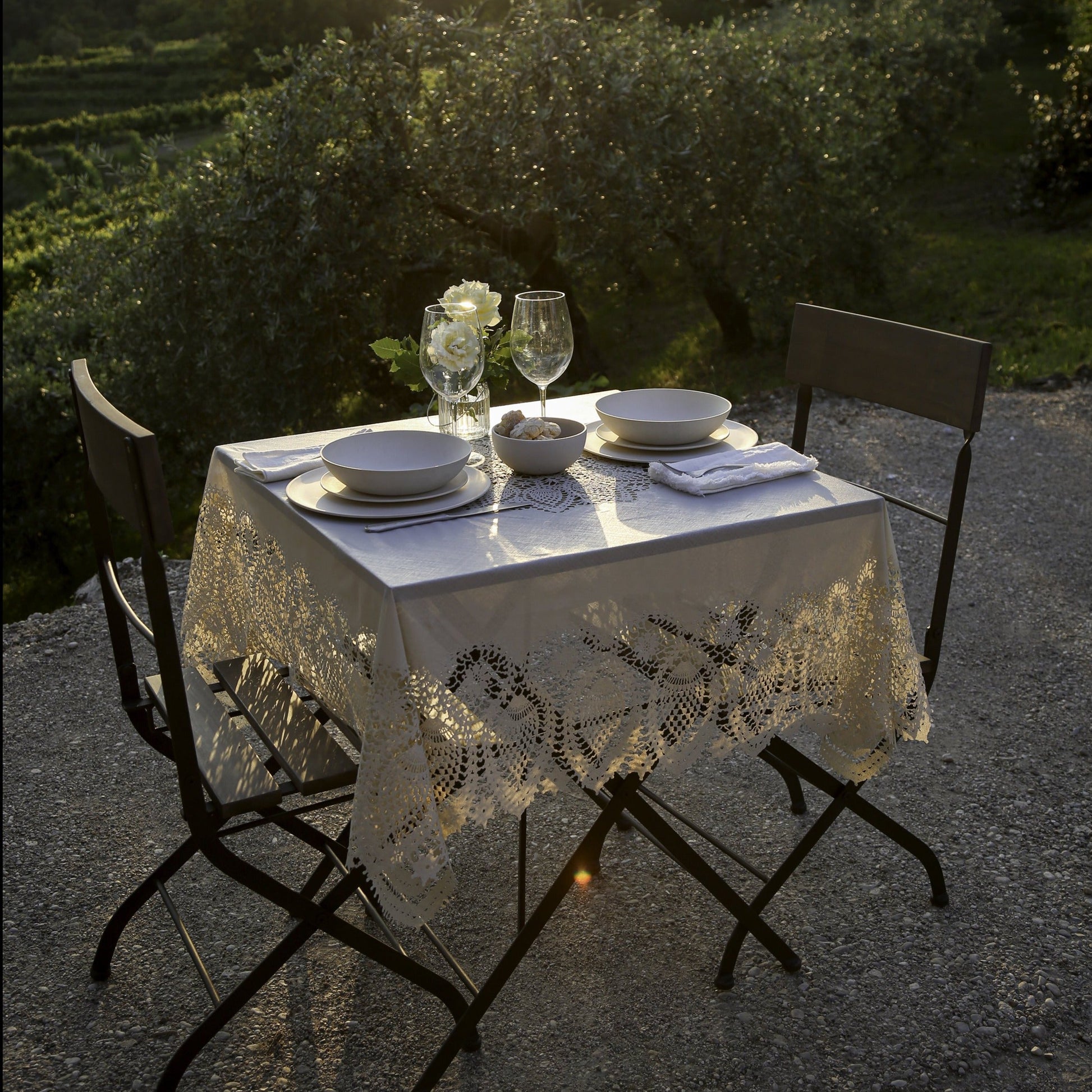 Tuscany Bistro Lace Vinyl Tablecloth / Khaki www.ellajames.co.uk ScentiMelti Wax Melts