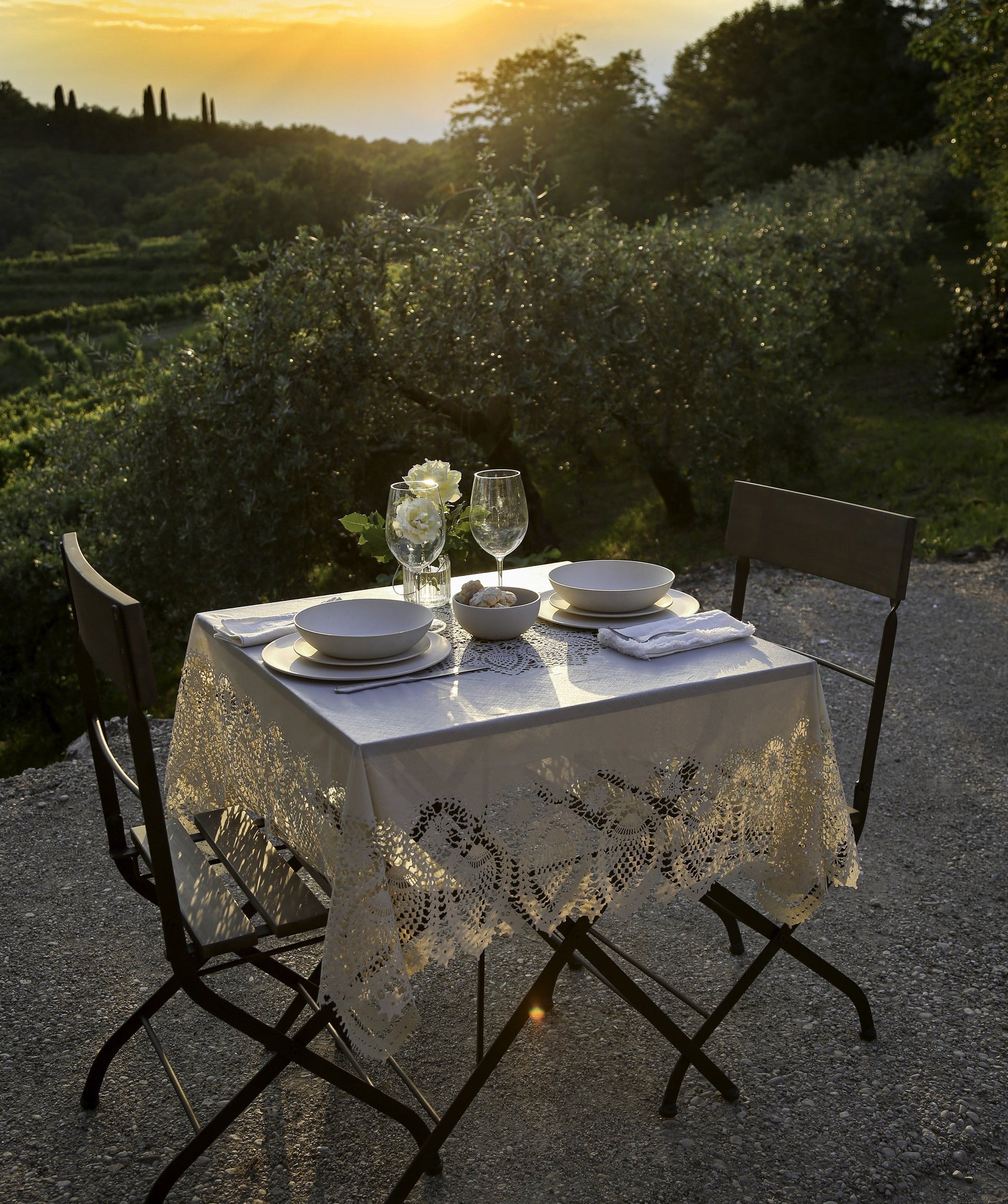 Tuscany Bistro Lace Vinyl Tablecloth / Khaki www.ellajames.co.uk ScentiMelti Wax Melts