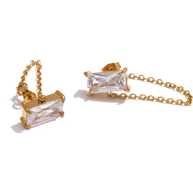 Cleo Luxe 18k Gold Plated Clear Jewel Chain Earrings - ScentiMelti Home Fragrance, Beauty & Gifts UK