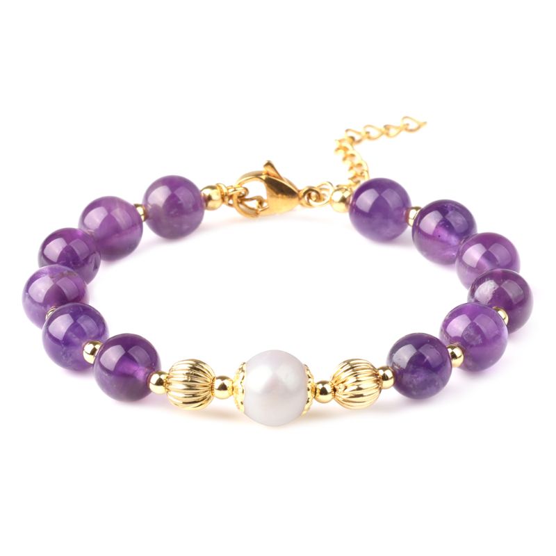 Amethyst Freshwater Pearl Bracelet 18ct Gold Plated - ScentiMelti Home Fragrance, Beauty & Gifts UK