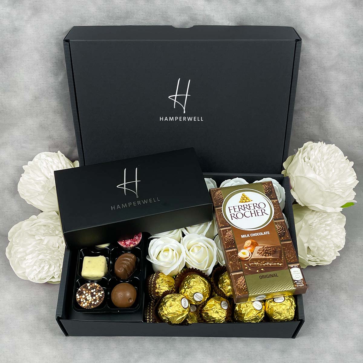 Ferrero Rocher Ultimate Gift Hamper With Ivory Roses - ScentiMelti  Ferrero Rocher Ultimate Gift Hamper With Ivory Roses