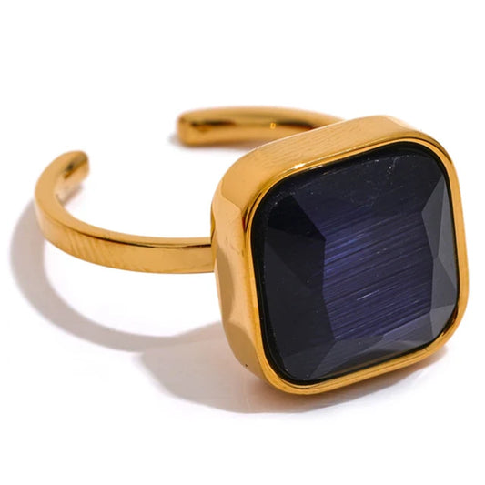 Hestia Luxe 18k Gold Plated Navy Ring - ScentiMelti Home Fragrance, Beauty & Gifts UK