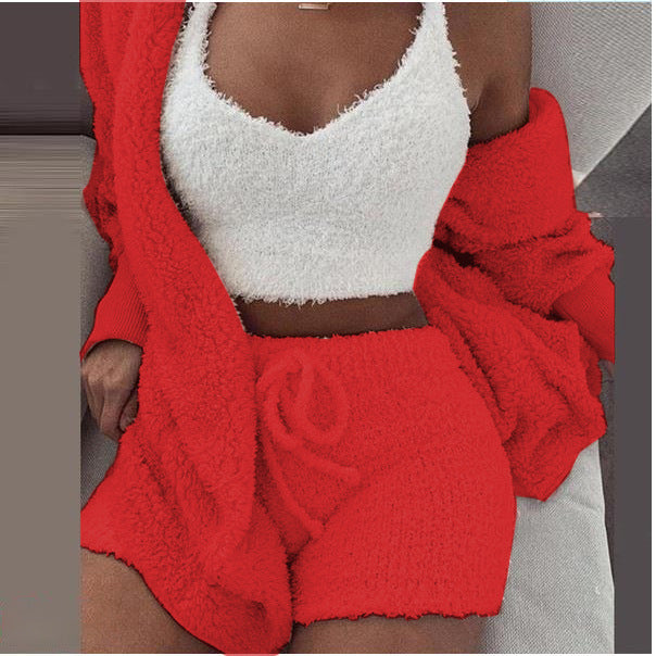 Three Piece Fashionable Ladies Fleece Loungewear Set