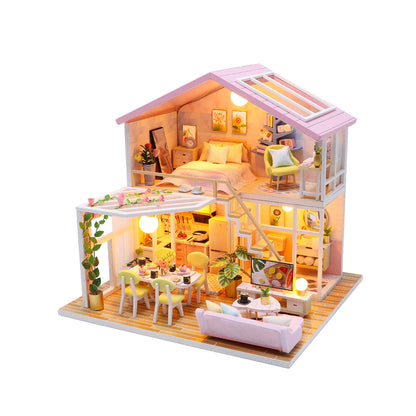 Dollhouse Miniature DIY Wooden Dollhouse Kit with Furniture with LED Light Music