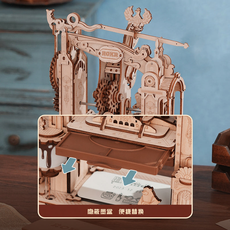 ROKR 3D Wooden Puzzle Model Printing Press Mechanical Gears Teen Xmas Gift LK602 - ScentiMelti Home Fragrance, Beauty & Gifts UK