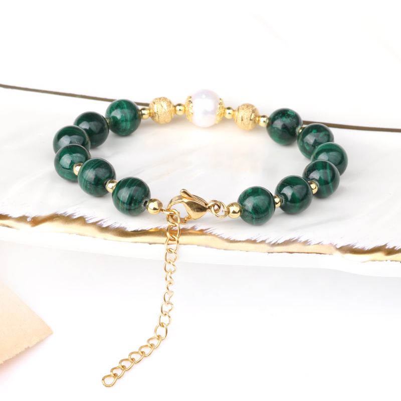 Malachite Freshwater Pearl Bracelet 18ct Gold Plated - ScentiMelti Home Fragrance, Beauty & Gifts UK