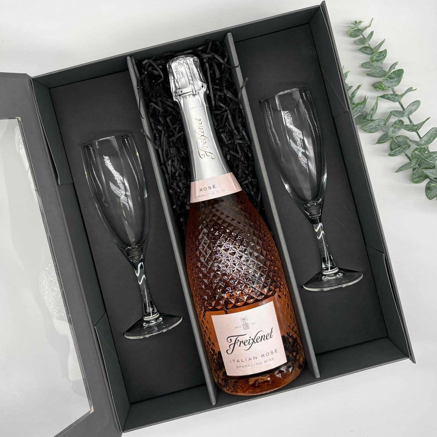 Freixenet Italian Sparkling Rose Extra Dry Wine 75cl 2 x Champagne flutes in Luxury Presentation Box - ScentiMelti Home Fragrance, Beauty & Gifts UK