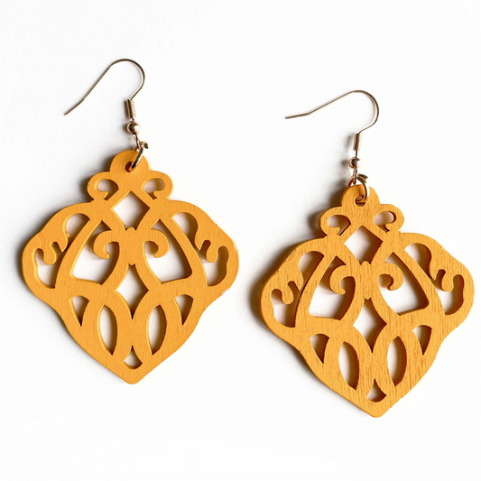 Karlie Mustard Wooden Cutout Earrings - ScentiMelti Home Fragrance, Beauty & Gifts UK