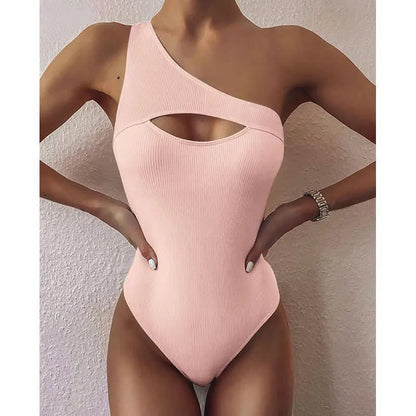 One Shoulder Ribbed Swimsuit in Peach - ScentiMelti Home Fragrance, Beauty & Gifts UK