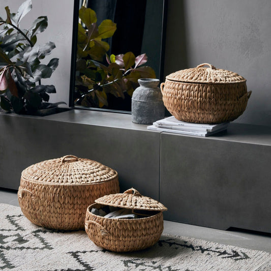 Set Of Three Handwoven Hyacinth Baskets