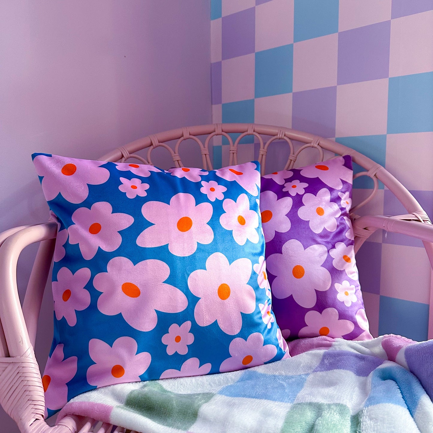 ‘Hello Petal’ daisy velvet cushion in turquoise | Floral velvet cushion - ScentiMelti Home Fragrance, Beauty & Gifts UK