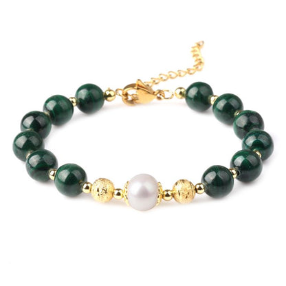 Malachite Freshwater Pearl Bracelet 18ct Gold Plated - ScentiMelti Home Fragrance, Beauty & Gifts UK