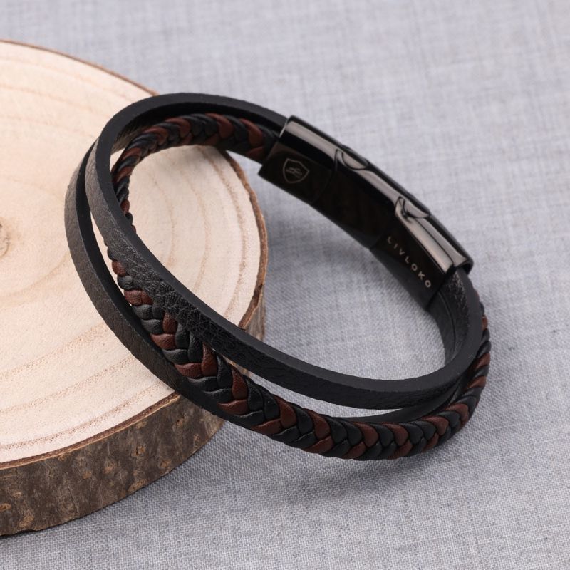 Men's Braided Black Leather Bracelet - ScentiMelti Home Fragrance, Beauty & Gifts UK