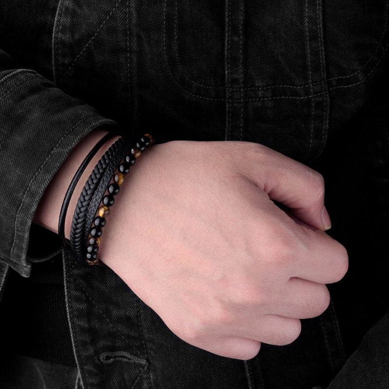 Men's Tiger Eye Leather Bracelet - ScentiMelti Home Fragrance, Beauty & Gifts UK