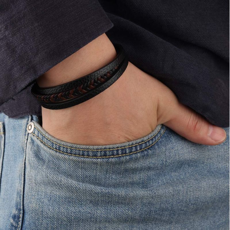 Men's Braided Black Leather Bracelet - ScentiMelti Home Fragrance, Beauty & Gifts UK