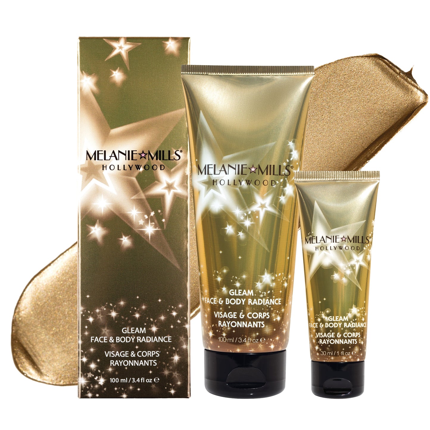 Melanie Mills Hollywood Gleam Body Radiance All In One Makeup, Moisturiser & Glow For Face & Body Disco Gold Beauty Goddess ScentiMelti Wax Melts