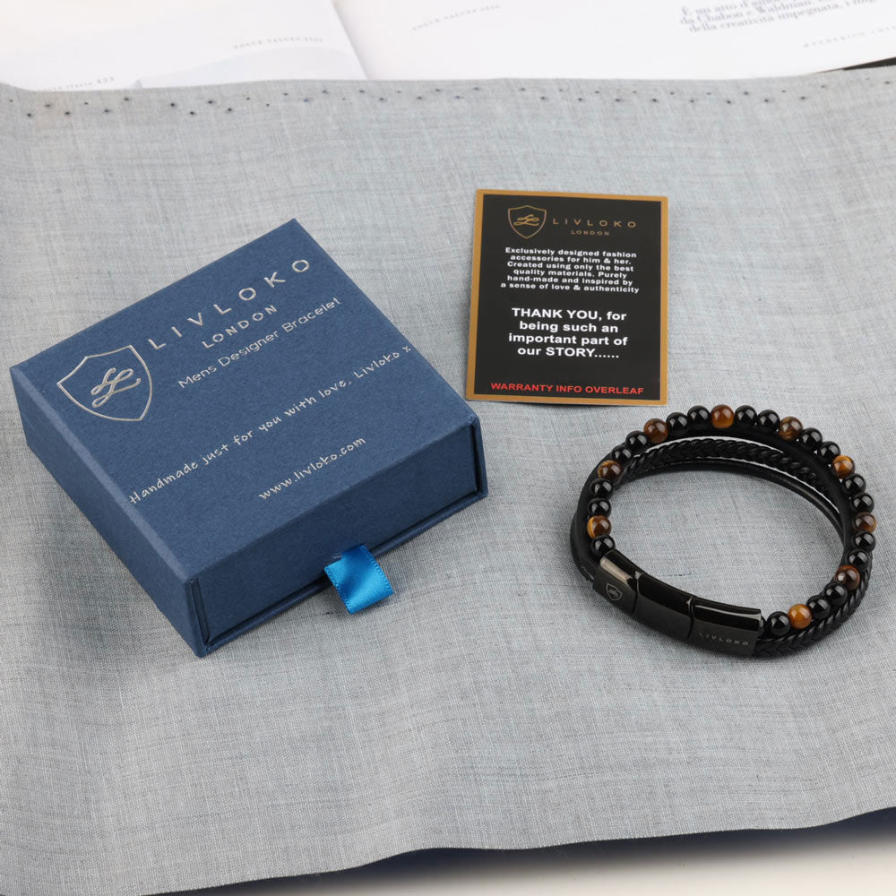 Men's Tiger Eye Leather Bracelet - ScentiMelti Home Fragrance, Beauty & Gifts UK