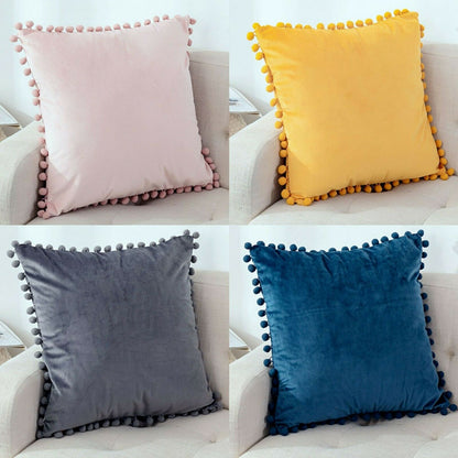 Tassel Velvet Cushion Covers With Pom Pom 18 X 18" (45 Cm) - ScentiMelti Home Fragrance, Beauty & Gifts UK