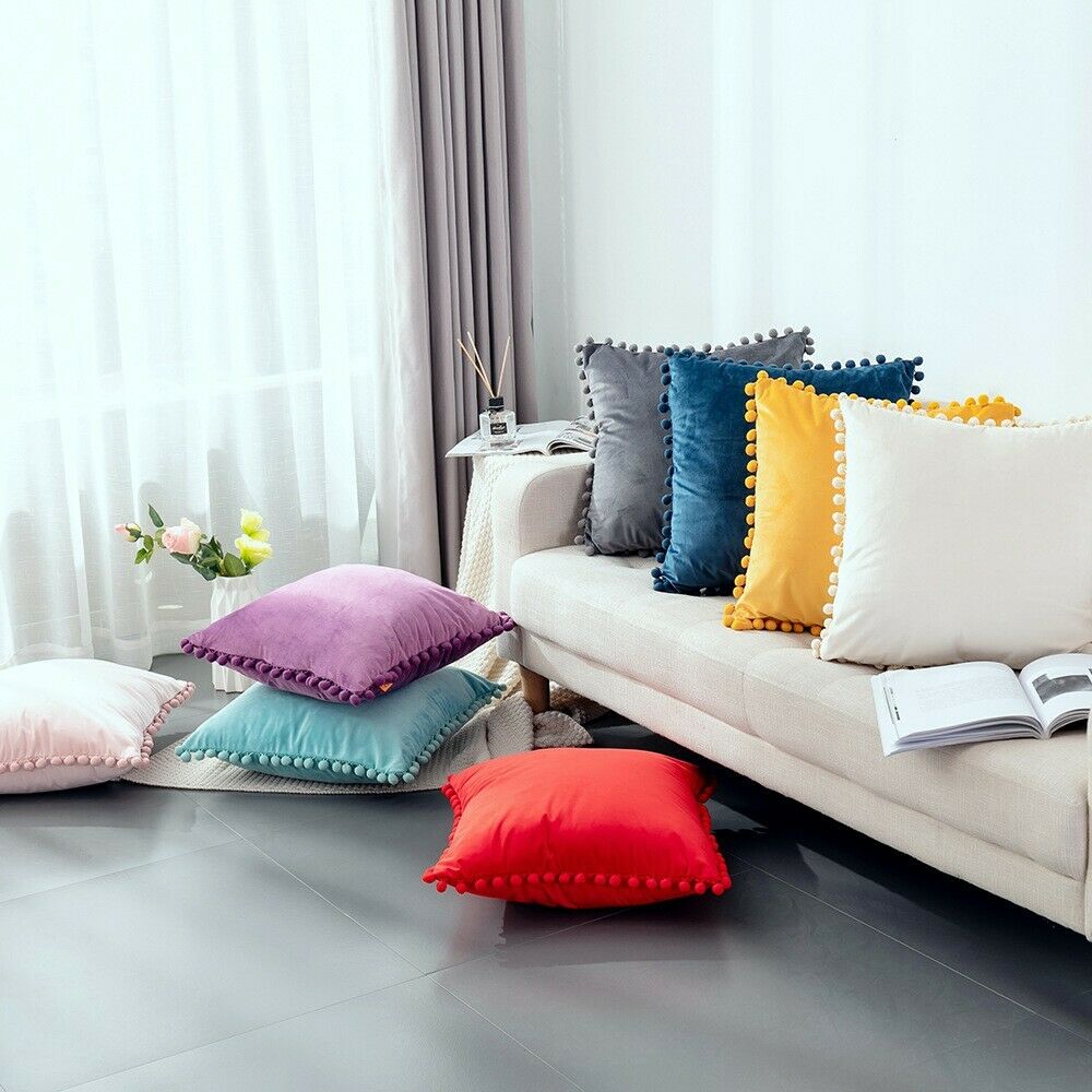 Tassel Velvet Cushion Covers With Pom Pom 18 X 18" (45 Cm) - ScentiMelti Home Fragrance, Beauty & Gifts UK