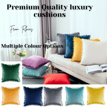 Tassel Velvet Cushion Covers With Pom Pom 18 X 18" (45 Cm) - ScentiMelti Home Fragrance, Beauty & Gifts UK